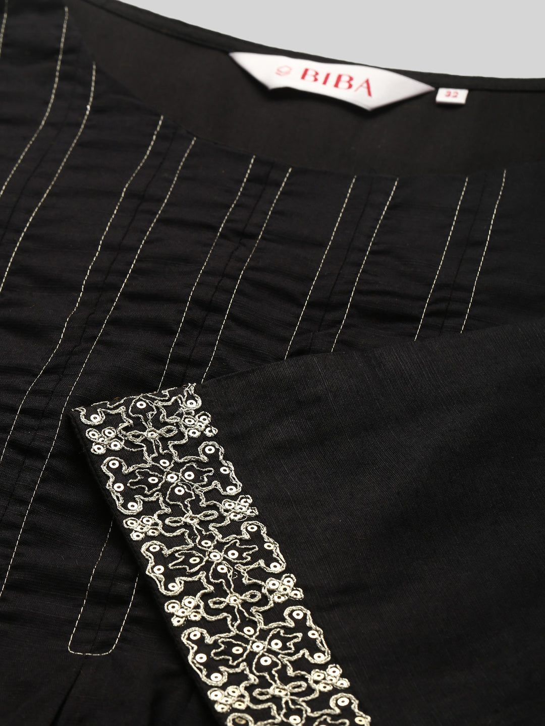 Biba Women Black & Golden Pleated Yoke Design Kurti with Palazzos & Stoles - Distacart