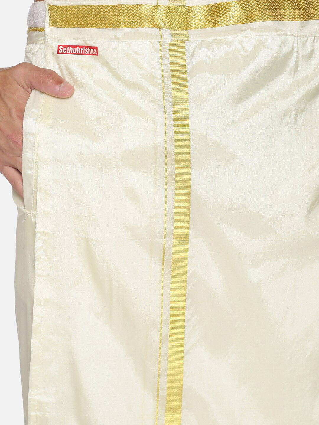Sethukrishna Men Cream-Coloured Solid Readymade Dhoti - Distacart