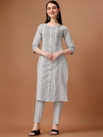 Thumbnail for HERE&NOW White & Black Ethnic Motifs Printed Pure Cotton Kurta With Trousers & Dupatta - Distacart