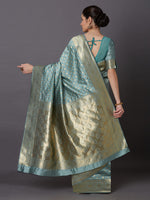 Thumbnail for Mitera Grey & Turquoise Blue Silk Blend Woven Design Kanjeevaram Saree - Distacart