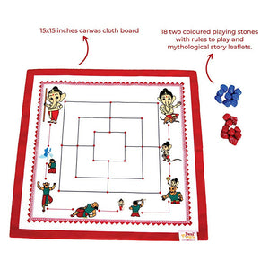 Desi Toys Bal Ganesha Nine Men Morris/ Navakankari, Classic Strategy Board Game with Canvas Fabric Board, Based on Indian Mythological Story - Distacart