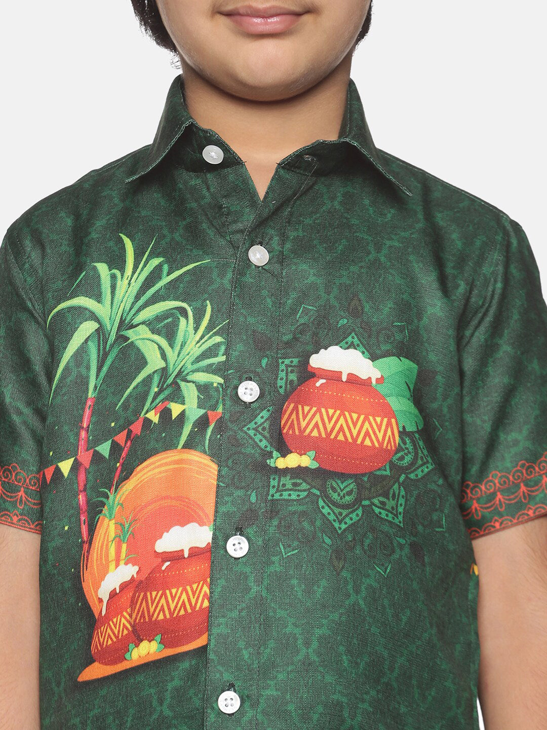 Sethukrishna Boys Green & White Printed Shirt - Distacart