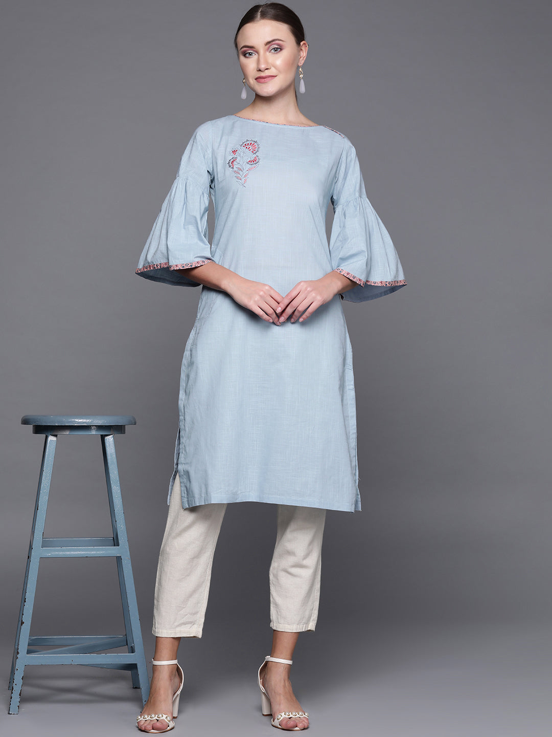 Biba Women Blue Solid Straight Kurta - Distacart