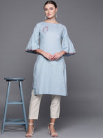 Thumbnail for Biba Women Blue Solid Straight Kurta - Distacart
