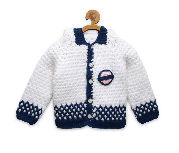 Chutput Kids Woollen Hand Knitted Tacky Design Sweater For Baby Boys - White - Distacart