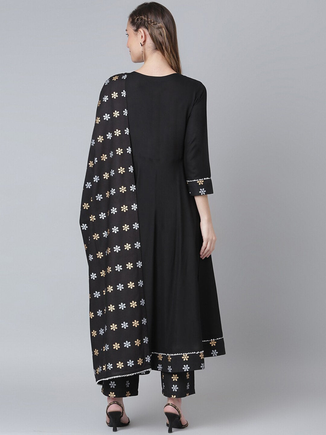 Khushal K Women Black Floral Yoke Design Kurta with Palazzos - Distacart