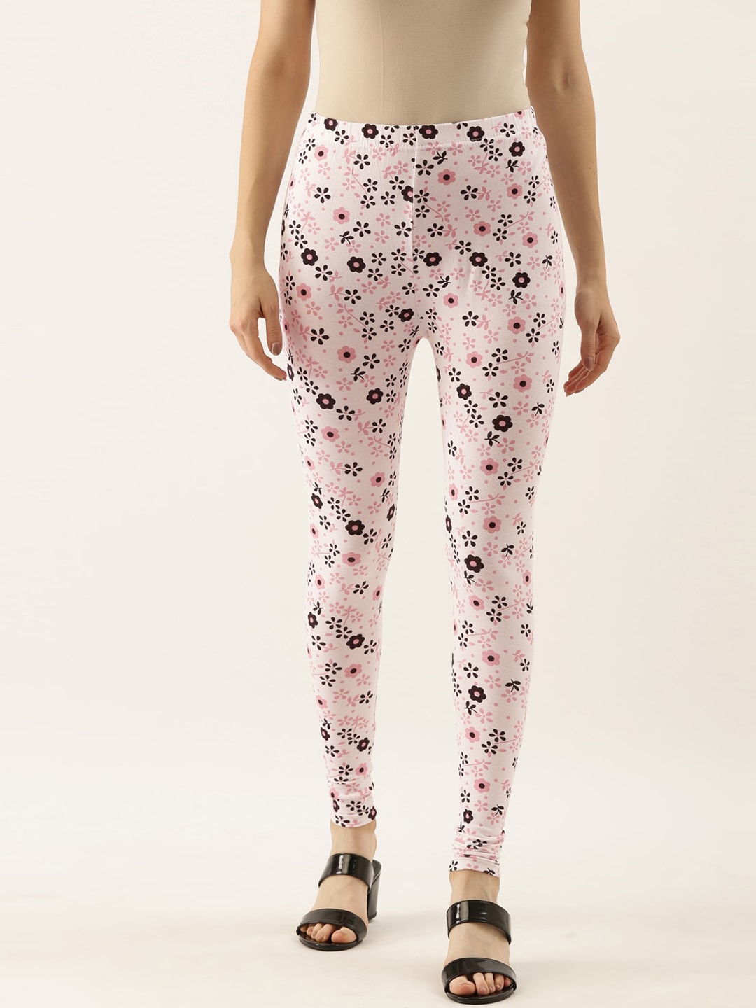 Souchii White & Pink Printed Ankle-Length Leggings - Distacart