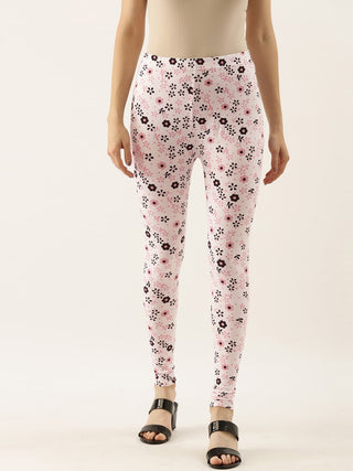 Souchii White & Pink Printed Ankle-Length Leggings - Distacart