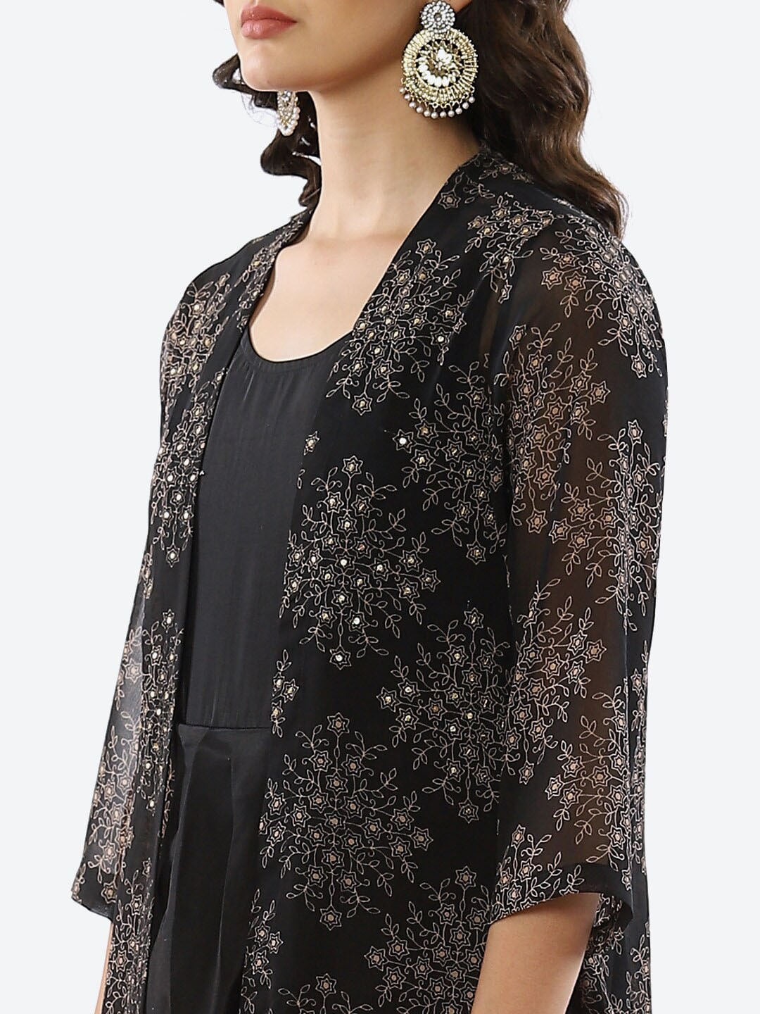 Biba Women Black Ethnic Motifs Printed Georgette Kurta - Distacart