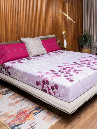 URBAN SPACE Divine Purple Floral 144 TC Pure Cotton Queen Bedsheet With 2 Pillow Covers - Distacart