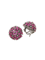 Thumbnail for Shoshaa Maroon & Gunmetal-Toned Circular Studs - Distacart