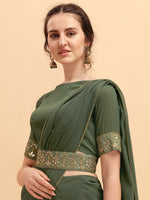 Thumbnail for Sangria Olive & Golden Embellished Gotta Patti Saree - Distacart