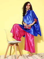 Thumbnail for InWeave Women's Blue Pink Brocade Satin Boho Kurta Pink Palazzo Set - Distacart