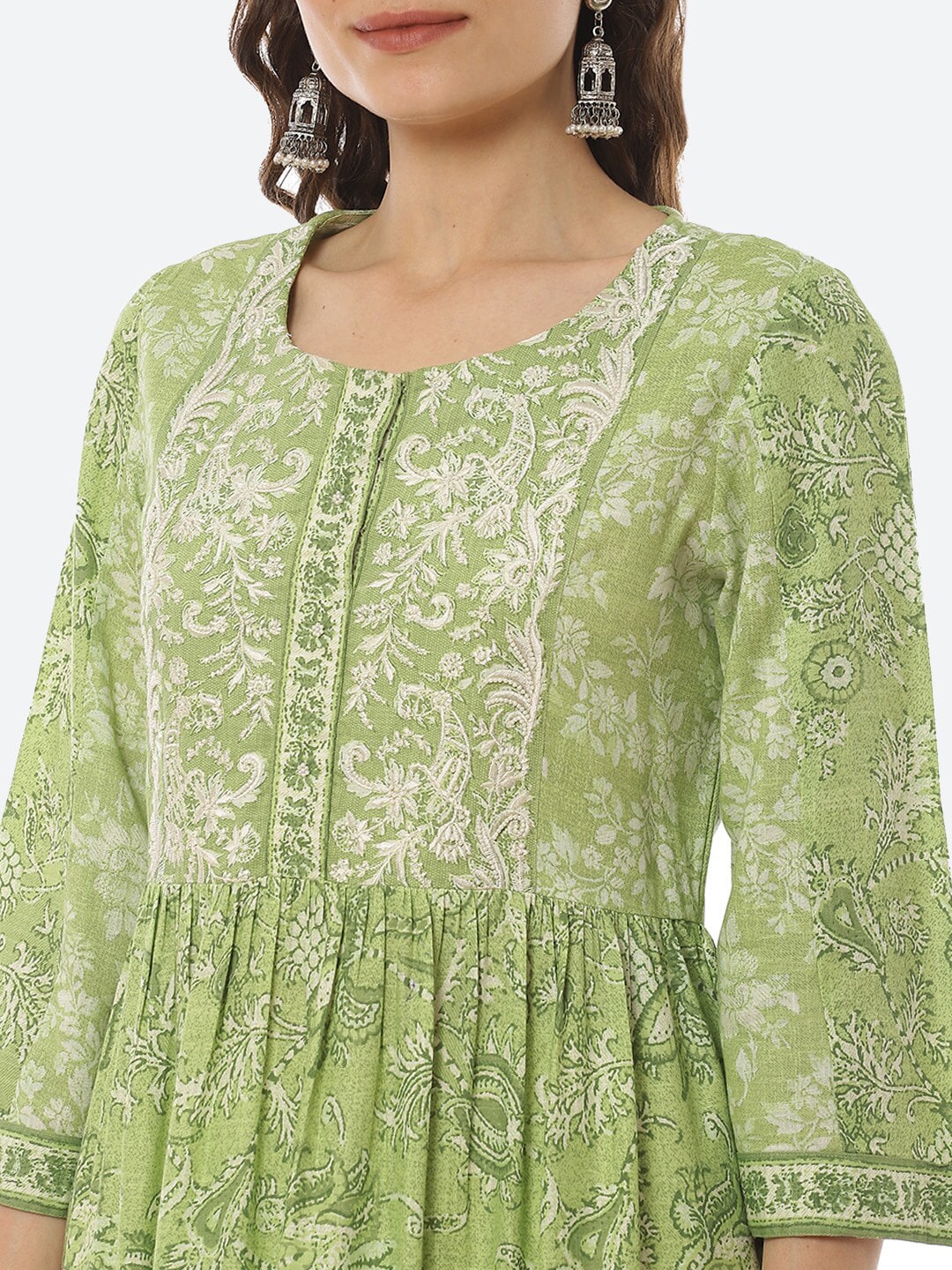 Biba Women Green Ethnic Motifs Printed Empire Kurta - Distacart