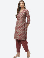 Thumbnail for Biba Women Maroon Ethnic Motifs Printed Kurta with Trousers - Distacart
