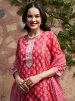 Thumbnail for Sangria Printed Pure Cotton Kurta With Trouser & Dupatta - Distacart