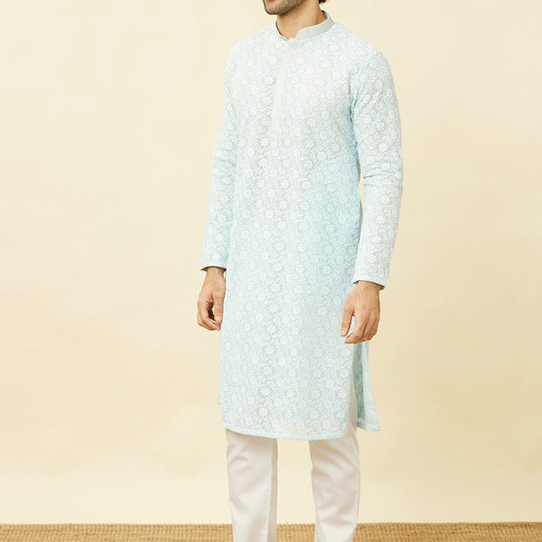 Manyavar Floral Chikankari Embroidered Regular Thread Work Kurta With Pyjamas - Distacart