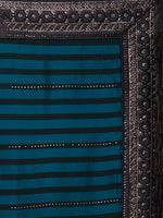 Thumbnail for Koskii Women Blue & Silver-Toned Striped Sequined Saree - Distacart