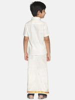 Thumbnail for Sethukrishna Boys Cream-Coloured & Gold-Coloured Shirt with Dhoti - Distacart