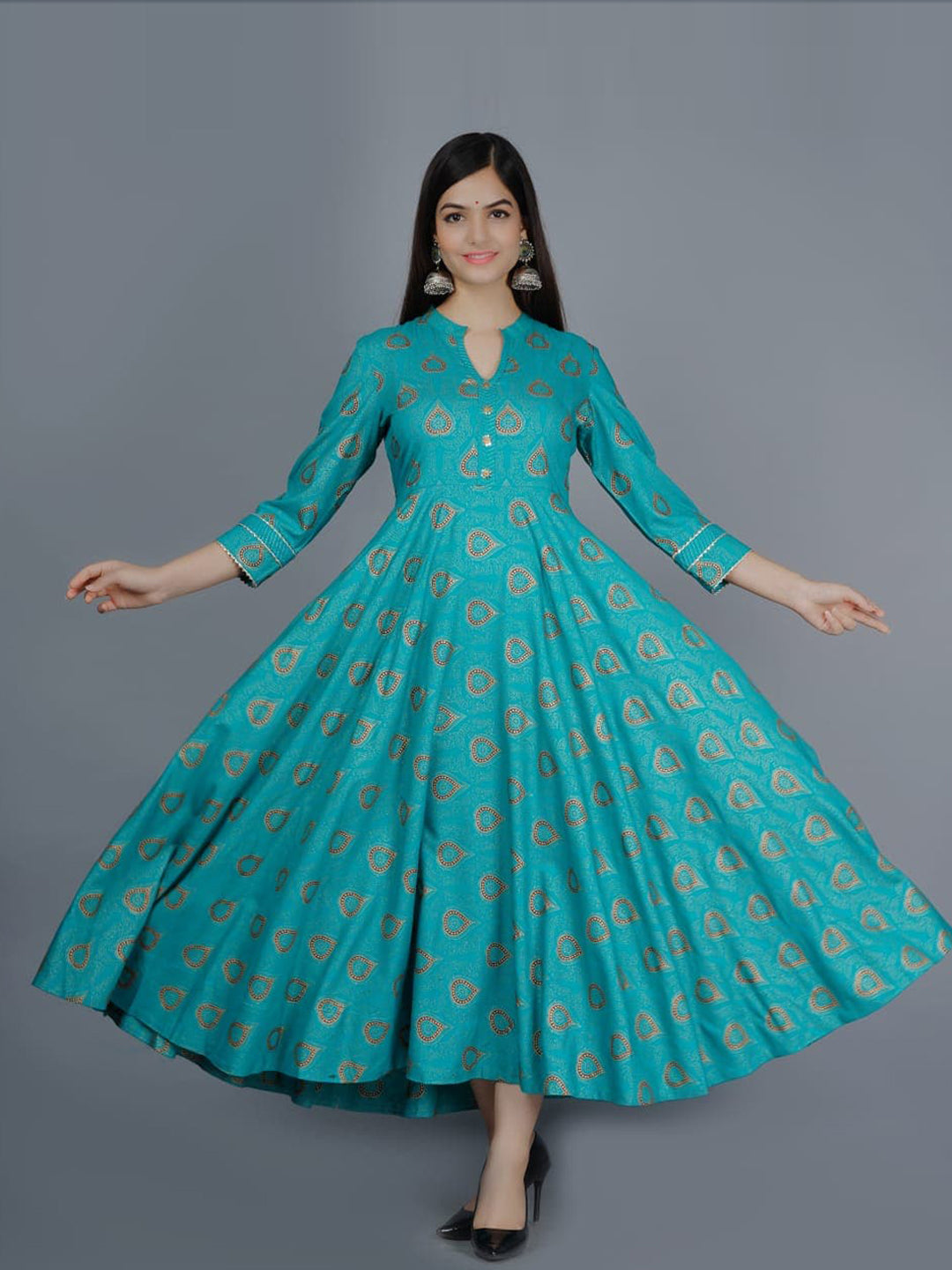 Kalini Women Green Ethnic Motifs Embroidered Keyhole Neck Flared Sleeves Anarkali Kurta - Distacart