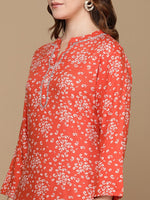Thumbnail for HERE&NOW Rust Orange & White Floral Printed Straight Kurta - Distacart