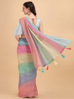 Thumbnail for Sangria Blue & Pink Georgette Striped Zari Work Saree - Distacart