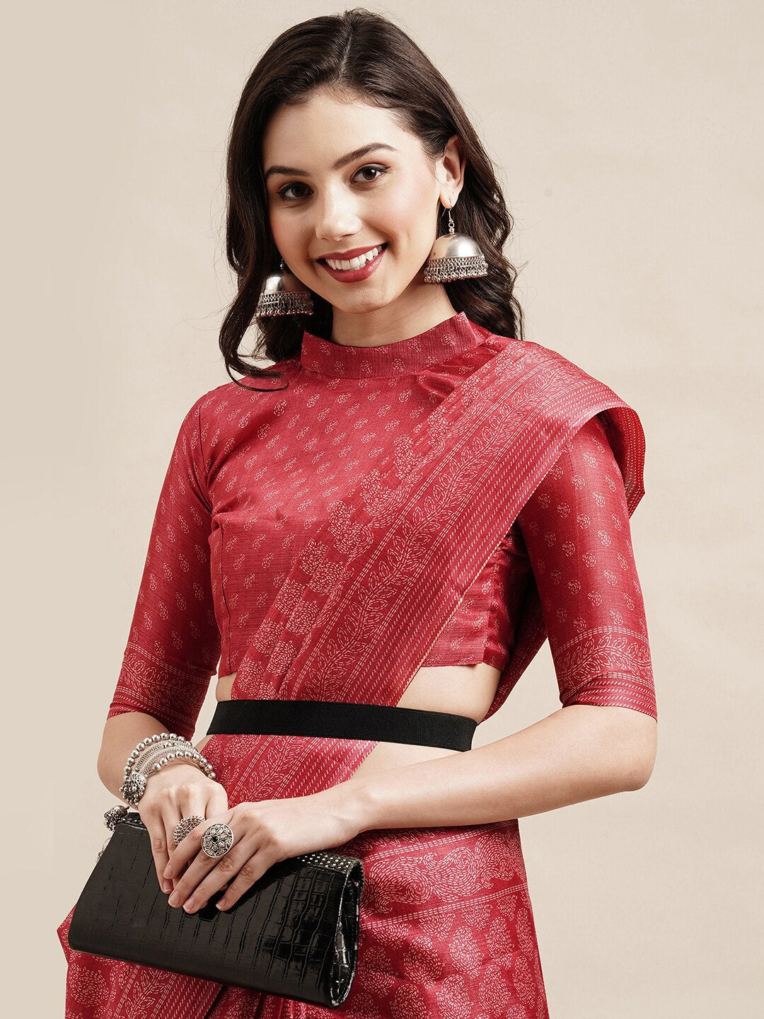 Saree Mall Red & Off White Floral Art Silk Sarees - Distacart