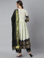 Thumbnail for Khushal K Women Cream-Coloured & Black Printed Kurta with Palazzos & Dupatta - Distacart