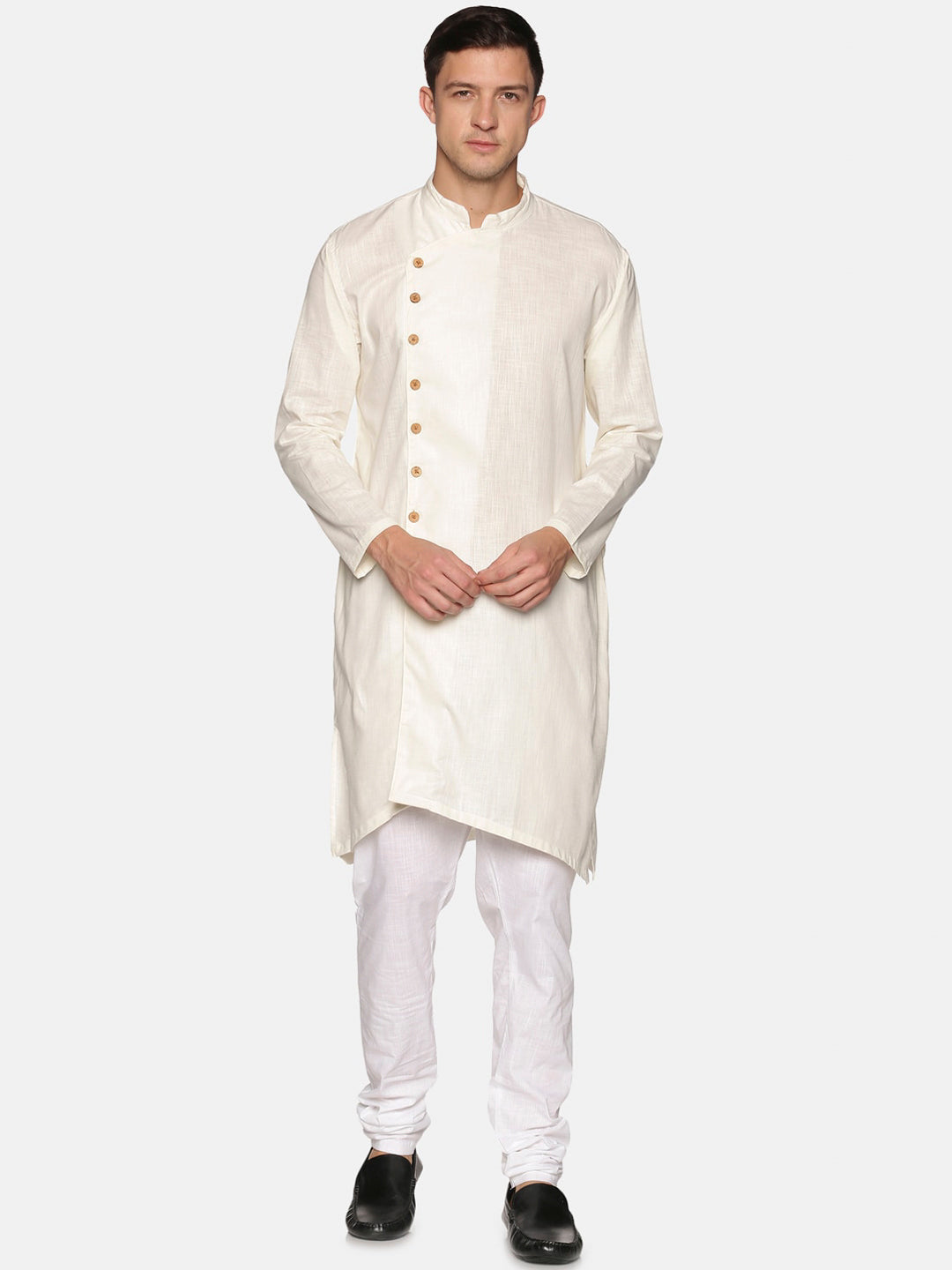 Sethukrishna Men Off White Angrakha Pure Cotton Kurta with Churidar - Distacart