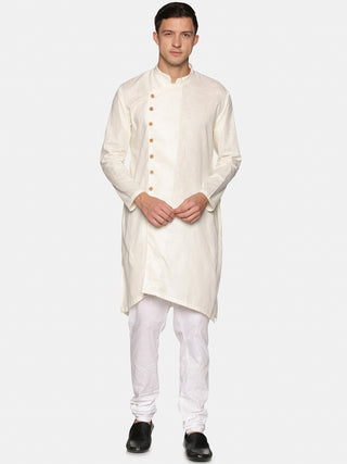 Sethukrishna Men Off White Angrakha Pure Cotton Kurta with Churidar - Distacart