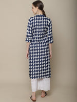 Thumbnail for Sangria Women Navy Blue & White Geometric Printed Kurta - Distacart