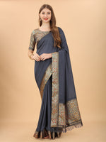 Thumbnail for Kalini Women Grey & Gold-Toned Pure Silk Saree - Distacart