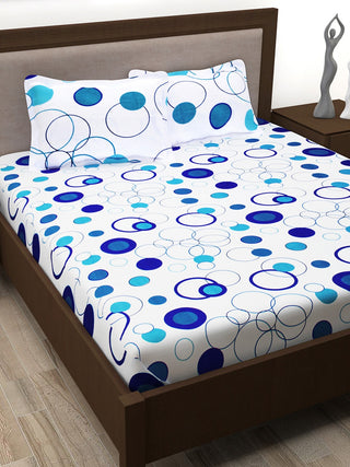 Story@home White & Blue Geometric 186 TC Cotton 1 Queen Bedsheet with 2 Pillow Covers - Distacart