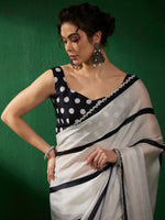 Thumbnail for Sangria Striped Woven Design Beads and Stones Saree - Distacart