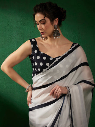 Sangria Striped Woven Design Beads and Stones Saree - Distacart