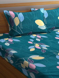 Thumbnail for DECOMIZER Green & Yellow Printed Cotton 300 TC King Bedsheet with 2 Pillow Covers - Distacart