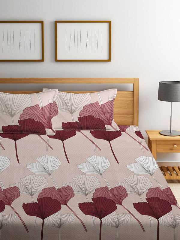 KLOTTHE Beige Floral 300 TC Cotton Blend Double Bedsheet Set - Distacart