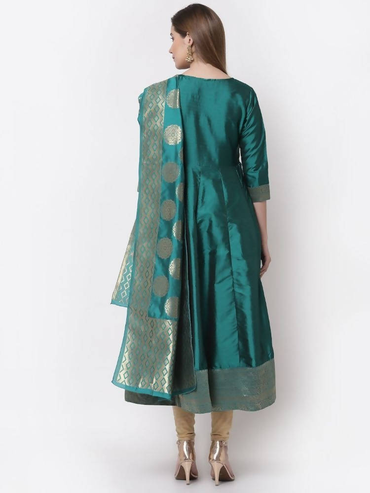 Myshka Green Color Silk Solid Anarkali Gown With Dupatta