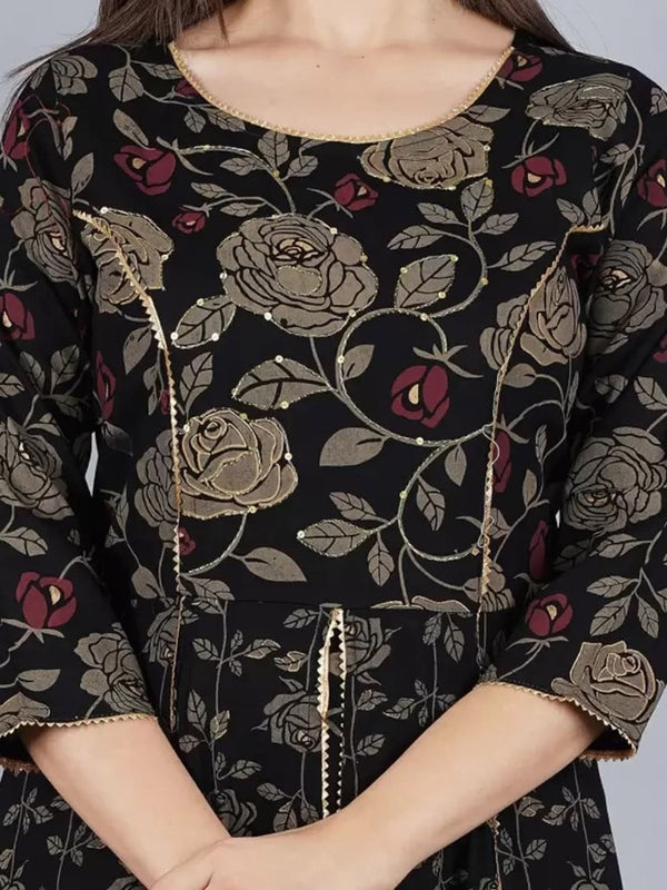 Kalini Floral Printed Round Neck Gotta Patti Pure Cotton Kurta with Palazzos & Dupatta - Distacart