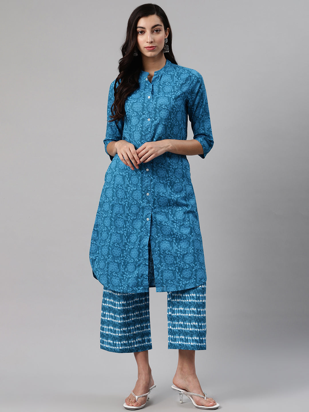 Biba Women Blue Printed Kurta with Palazzos - Distacart