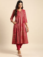Thumbnail for Sangria Women Ethnic Motifs Printed Angrakha Pure Cotton Kurta with Trousers - Distacart
