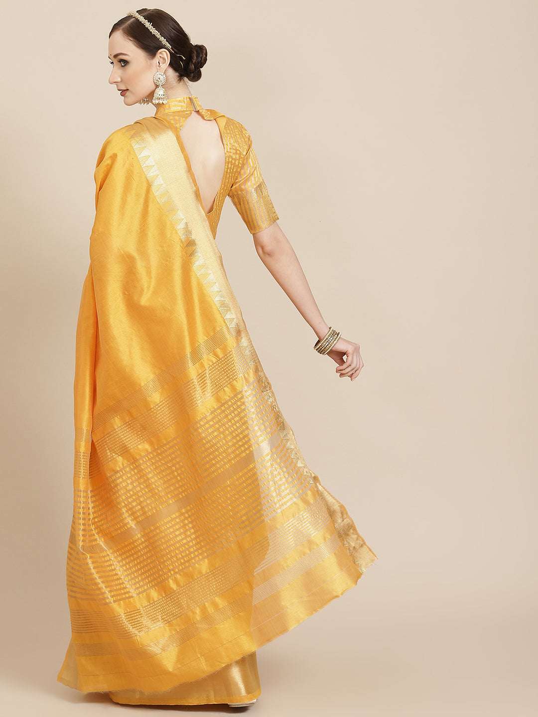 Kalini Yellow & Golden Woven Design Saree - Distacart