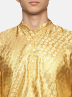 Thumbnail for Sethukrishna Men Gold-Toned Ethnic Motifs Angrakha Kurta with Dhoti Pants - Distacart