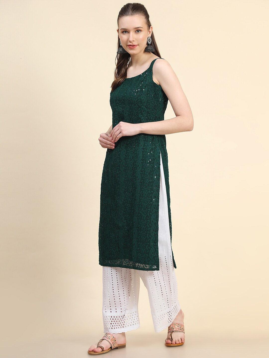 Kalini Women Paisley Embroiderd Chikankari Sequinned Georgette Kurta - Distacart