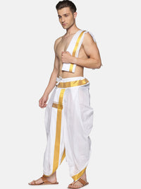 Thumbnail for Sethukrishna White & Gold-Toned Solid Ready Made Dhoti Pants - Distacart