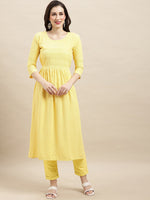 Thumbnail for Sangria Yellow Ethnic Motifs Embroidered Chikankari A-Line Kurta - Distacart