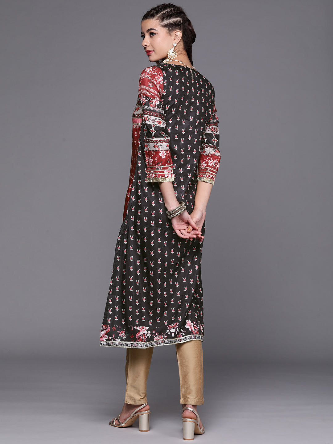 Biba Women Red & Black Ethnic Motifs Printed Gotta Patti Kurta - Distacart