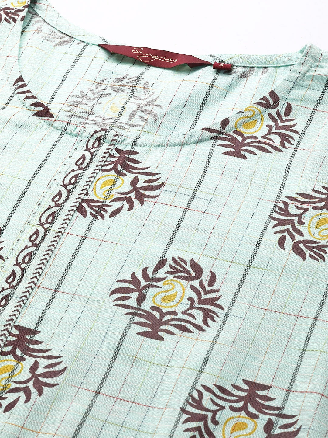 Sangria Women Blue & Brown Ethnic Motifs Printed Kurta - Distacart