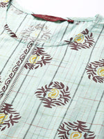 Thumbnail for Sangria Women Blue & Brown Ethnic Motifs Printed Kurta - Distacart