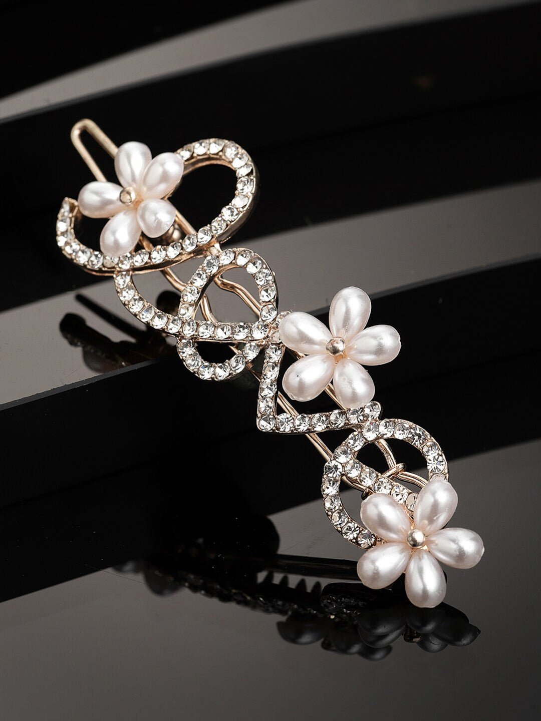 Panash Women Gold-Toned & White Cz-Studded & Beaded Love Hair Pin - Distacart